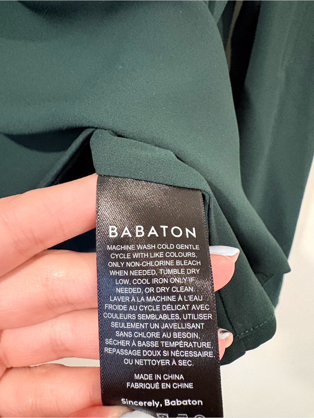 Babaton Deep Hunter/Emerald V-Neck Blouse Minimalist Long Sleeve Top - Picture 5 of 5